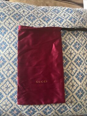 Gucci Burgundy Satin Drawstring Pouch with Gold Logo
